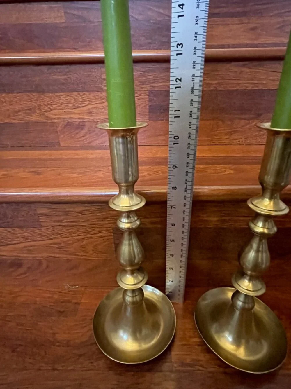 Vintage Solid Brass Candlestick Holders with Drip Pans - Pair Candles Included